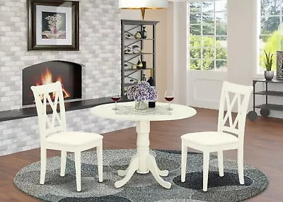 3pc Dinette Round Drop-leaf Pedestal Kitchen Table + 2 Padded Chairs Off-white • $399