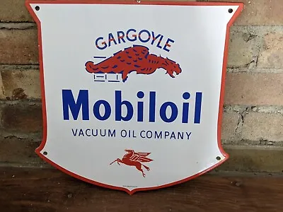Vintage 1938 Gargoyle Mobiloil Porcelain Gas Pump Sign Mobil Mobilgas 12  X 12  • $154.99