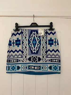 H&M Blue Aztec Skirt Size 10 - New W/Tags • £7.99