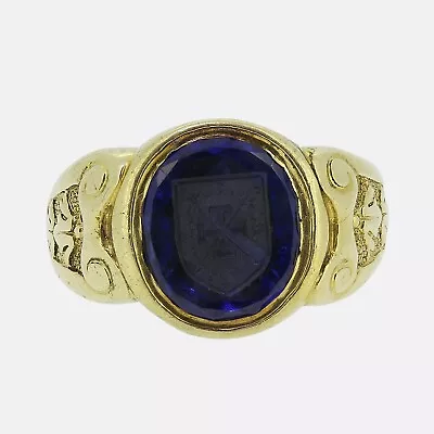 Antique Sapphire Intaglio Signet Ring - 18ct Yellow Gold • £9350