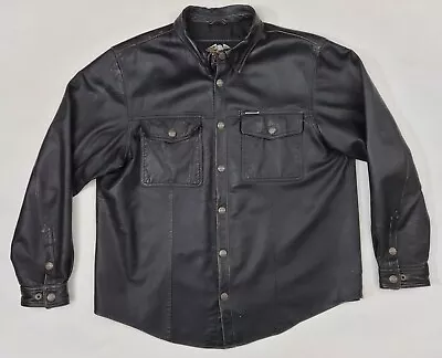 Vintage Harley Davidson Black Leather Lined Bar Snap Biker Shirt Jacket Men's XL • $176.89