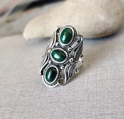 Malachite Gemstone Designer  925 Sterling Silver Beautiful Ring All Size SR1048 • $15.69