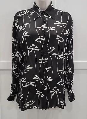 Authentic Chanel Vintage Silk Blouse Black White Shirt Top Sheer Womens 36 EUC • $749