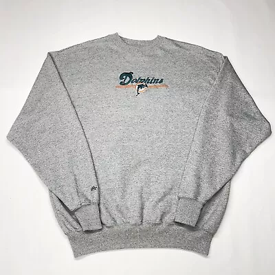 Vintage Dolphins Sweater Mens Large Grey Crewneck Sweatshirt Majestic Miami NFL • $48