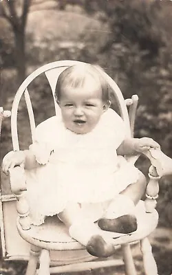 Vintage Rppc Real Photo Postcard Baby In High Chair In Garden 082423 S • $6.99