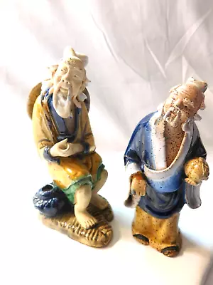 Vintage China Chinese Mud Man Figure Statues Lot Of 2 • $25