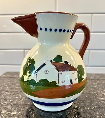 Motto Ware Pitcher Devon England Redware  One To-day Is Worth Two To-marrow  • $12