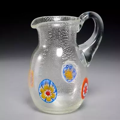 Murano Italian Millefiori Roundel Silver Inclusion Aventurine Art Glass Pitcher • $80