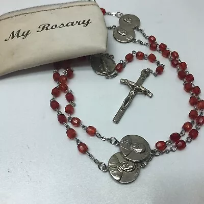 Vintage Religious Rosary Red Plastic Beads With Pouch • $12