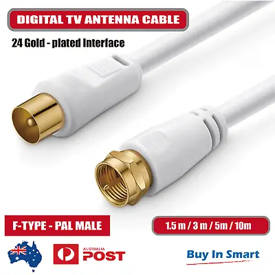 $3.80 • Buy TV Antenna Extension Cable F-Type To PAL Male Aerial Flylead Cord 1.5m 3m 5m 10m