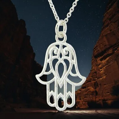 Hand Of Fatima Pendant 925 Sterling Silver Hamsa Hand Of God Necklace Gift • £17.09