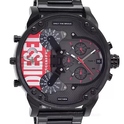 DIESEL Mens MR Daddy 2.0 Chronograph Watch Black & Red Logo Dial LARGE 57mm • $189.80