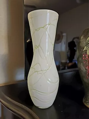 Tall Handblown White Vase With Green Design • $14
