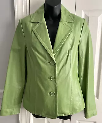 Dialogue Green Genuine Leather Flip Cuff Jacket Women's Small • $22.99