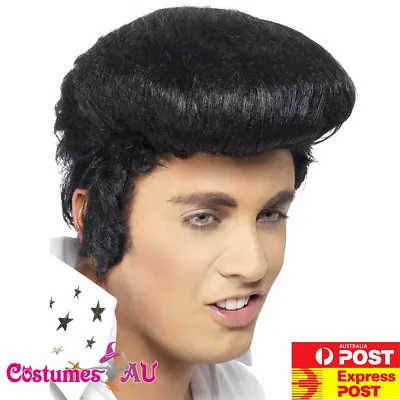 Deluxe Elvis Presley Wig Rock N Roll Move Star Black Wigs 1950s 50s 60s Grease  • $21.37