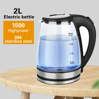 $34.99 • Buy Electric Glass Kettle 360° Rotation Stainless Steel LED Light Kitchen Water Jug