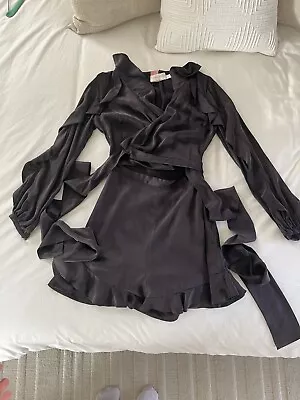 Zimmerman Charcoal Silk Frill Sleeve Playsuit Size 0 • $80.32