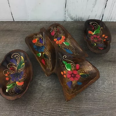 Set Of 3 Vintage Hand Painted Wooden Serving Dishes Floral  • $22.50