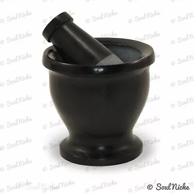 Black Soapstone Stone Mortar & Pestle For Grinding Mixing Incense Resin Woods • $29.95