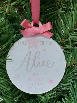 Personalised Baby's 1ST First Christmas Bauble 2023 Tree Decoration Pink • £6.50