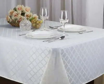 Fabric Tablecloth Harriet Jacquard Printed Table Decor 4 Sizes 9 Solid Colors • $19.13