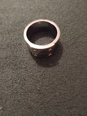 Michael Kors EST. 1981 Silver Steel Band Logo Plaque Ring Size 6 • $44