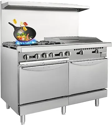 48  Commercial Gas Range 4 Burner Hot Plate Stove 24  Griddle W/Oven Restaurant • $1619.99