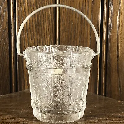 Vintage Glass Wood Bucket Maple Syrup Toothpick Holder Butter Sugar Candy Dish • $7.98