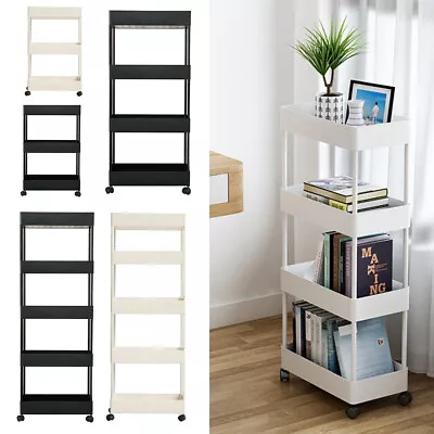 White/Black Slim Carts Kitchen Bathroom Thin Storage Trolley Cart Rack 3-5 Tiers • £17.95