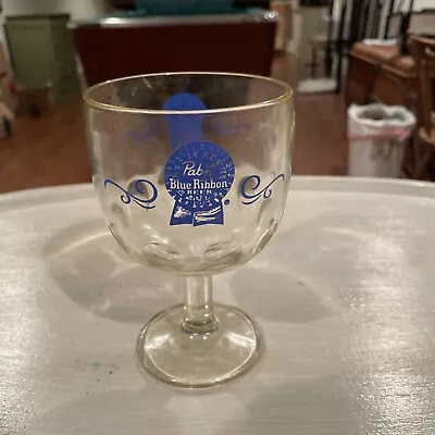 Vintage Pabst Blue Ribbon Beer PBR Stemmed Thumbprint Goblet Glass • $5.99