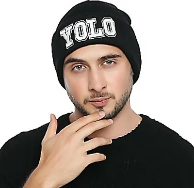 Mens Womes Kids Black Cuff YOLO Slogan Motif Winter Sports Camping Beanie Hat  • £5.99