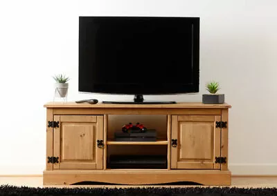 2 Door 1 Shelf Solid Pine Flat Screen TV Unit W120cm X D40cm X H51.5cm CORONA • £159