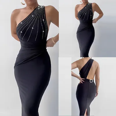 $28.09 • Buy Womens Sexy One Shoulder Bodycon Backless Evening Party Midi Dress Ball Gown AU