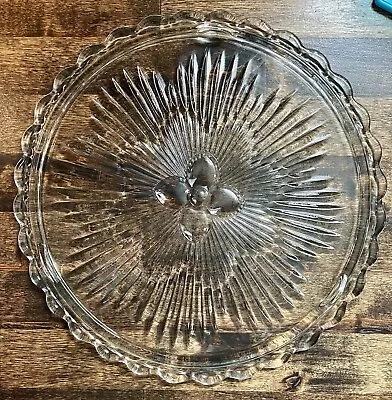 Vintage Indiana Glass Crystal Glass Cake Plate 3 Footed Dessert Platter #3355 • $19.99