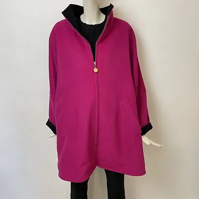 VTG Louis Feraud Coat Magenta Pink & Black UK 12 100% Lambswool Wool Oversized • £70