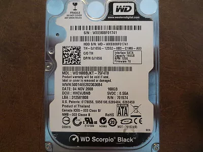 Western Digital WD1600BJKT-75F4T0 DCM:HHCVJBNB 160gb 2.5  Sata Hard Drive • £31.76