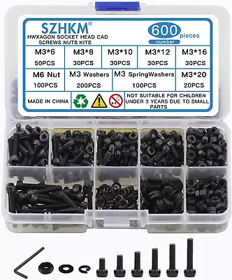 600 PCS 12.9 Grade M3 Bolts And Nuts Assortment Kit Hex Head Washers Screws Cap • $19.99