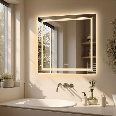 Wisfor Dual Illuminated Bathroom Vanity Mirror 3 Colors Dimmable Demister Pad  • $145.90