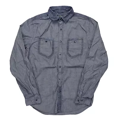 Western Express Mens Small Shirt Button Down Cowboy Dress Shirt Blue Peal Snap • $17.49