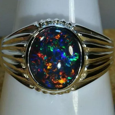 Handmade 925 Sterling Silver Gorgeous Genuine Australian Opal Handmade Mens Ring • $204.70