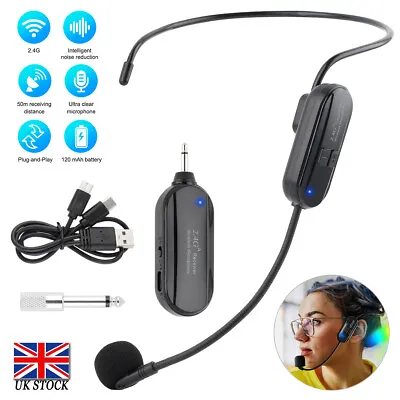 1/2x Wireless Microphone Headset Mic Voice Amplifier Speaker Teaching Guide UK • £15.88