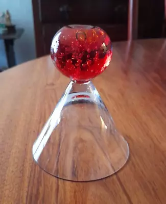 Red Bubble Ball Base Martini Glass Heavy Blown Glass Cocktails Barware • $10