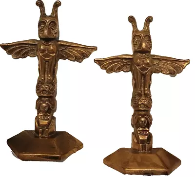 Pair Of Aztec Solid Brass Totem Bookends Eight Inches Tall • $250