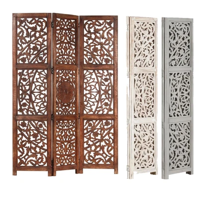 £180.10 • Buy 3 Panel Solid Wood Hand Carved Weave Wicker Privacy Screen Room Divider UK