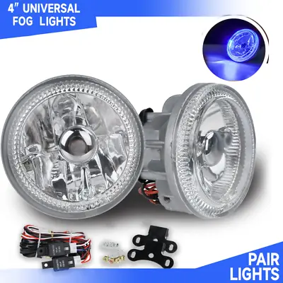 Pair Universal 4  Round Chrome Housing Clear Lens Bumper Driving Light Lamp Kit • $29.99