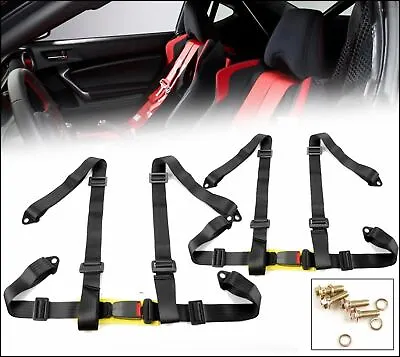 2 X Black 4 Point 2  Width Nylon Buckle Racing Seat Belt Harness For Ford • $44.90
