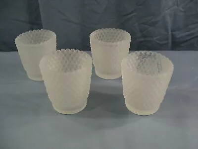 Lot Of 4 Clear Satin Glass Hobnail Votive Candle Toothpick Holders • $8