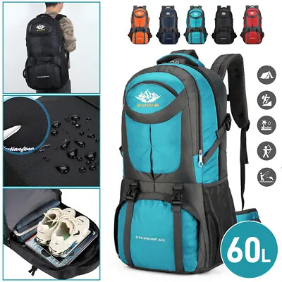 $39.29 • Buy 60L Large Waterproof Hiking Camping Bag Travel Backpack Luggage Rucksack Outdoor