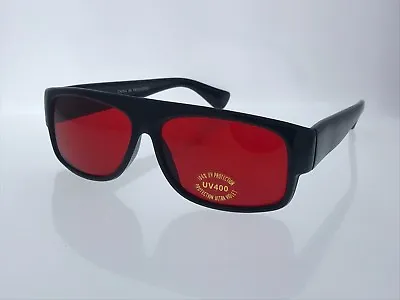 Black Locs Sunglasses Red Lens Mad Doggers Cholo Lowrider OG Gafas Shades • $9.99