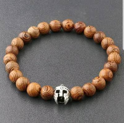 8MM Multilayer Wooden Beaded Spartan Roman Helmet Bracelet Stretch Men's Women's • $9.99